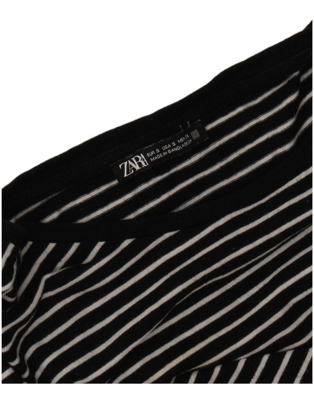 Camiseta feminina Zara Top UK 10 pequena listrada preta