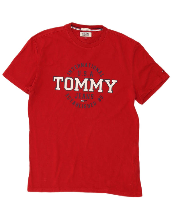 Camiseta masculina Tommy Hilfiger Regular Fit com estampa gráfica pequena de algodão vermelho