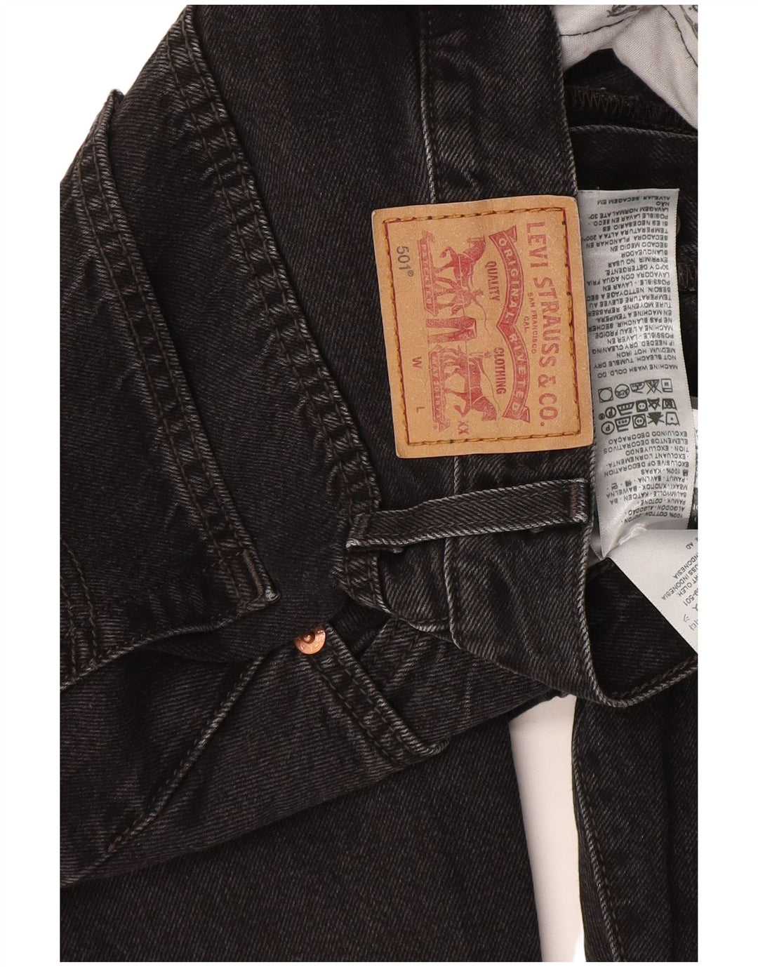Calça jeans feminina Levi's 501 Straight W26 L28 algodão preto