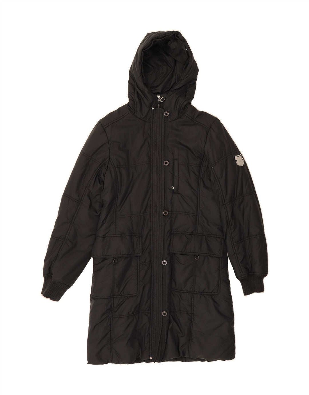 CHAMPION Womens Hooded Padded Jacket UK 14 Medium Black Polyamide Vintage Champion and Second-Hand Champion from Messina Hembry 
