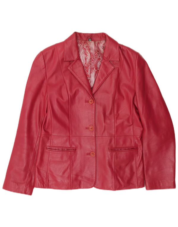 Jaqueta blazer de couro vintage feminina com 3 botões UE 38 couro rosa médio