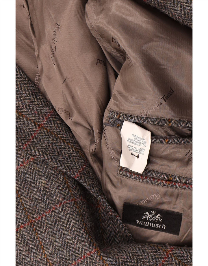 Jaqueta blazer masculina Walbusch com 2 botões Reino Unido 44 2XL lã xadrez cinza