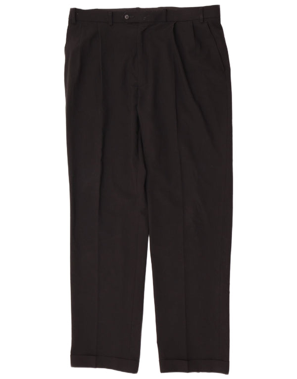 Calça masculina de terno regular Marks & Spencer W38 L33 poliéster preto