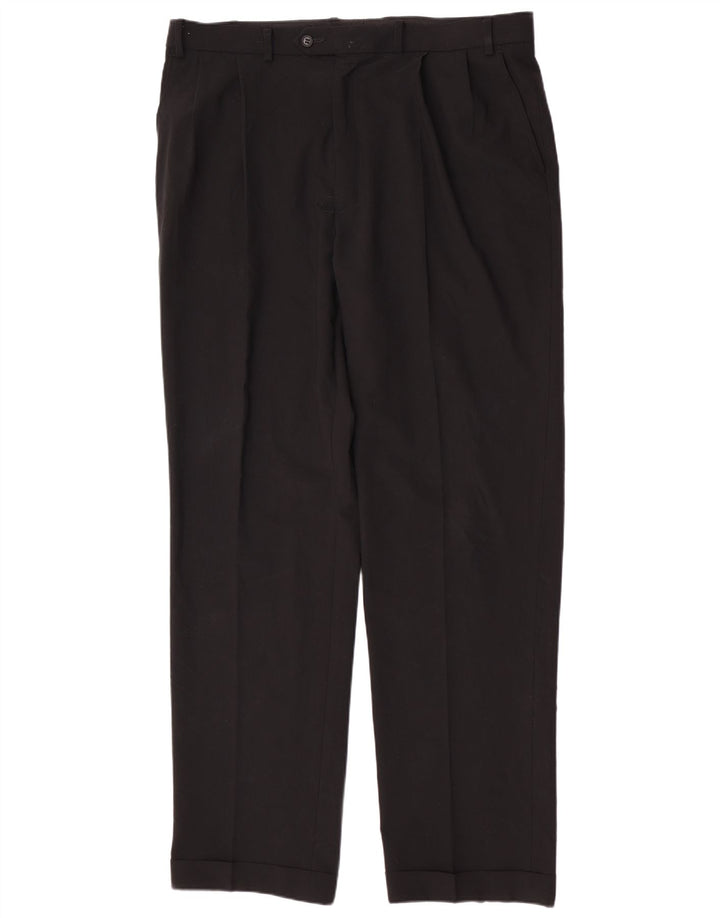 Calça masculina de terno regular Marks & Spencer W38 L33 poliéster preto