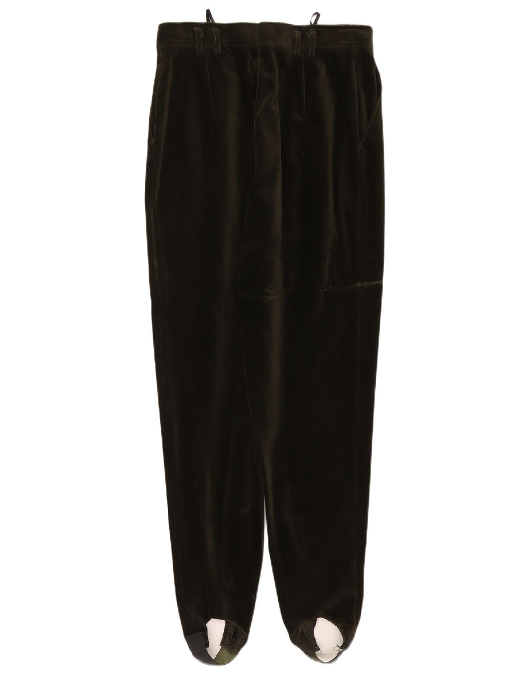 Calça feminina VINTAGE de veludo com estribo UE 40 médio W27 L29 algodão verde