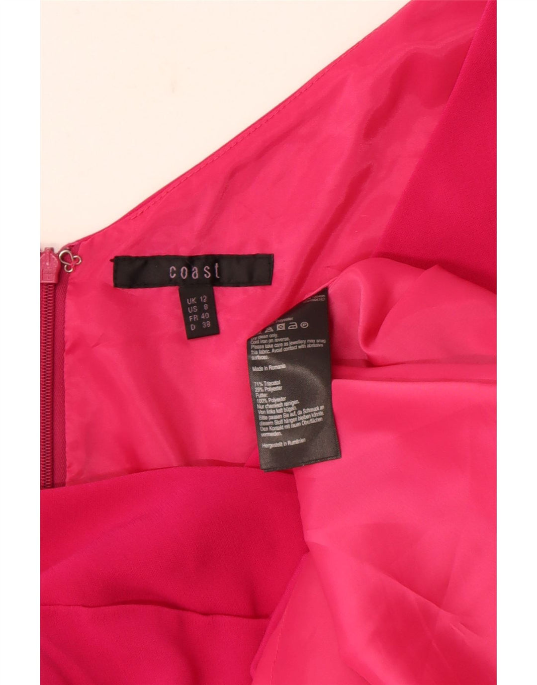 Vestido feminino Coast sem mangas com bainha UK 12 médio rosa triacetato