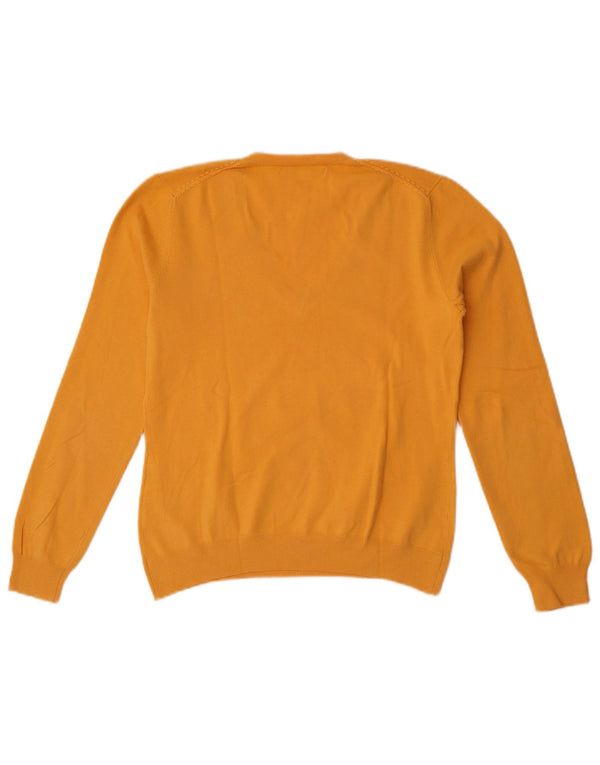 Suéter feminino Tommy Hilfiger com decote em V Reino Unido 12 algodão amarelo médio
