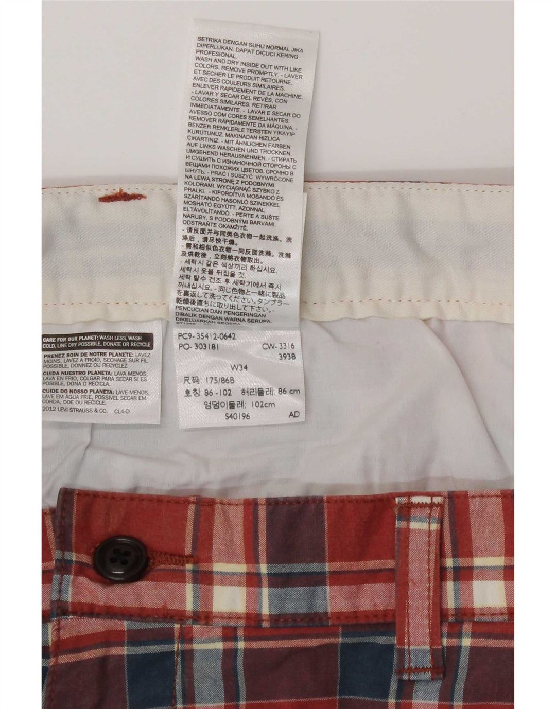 Dockers Mens Chino Shorts W34 Grande Algodão Xadrez Vermelho
