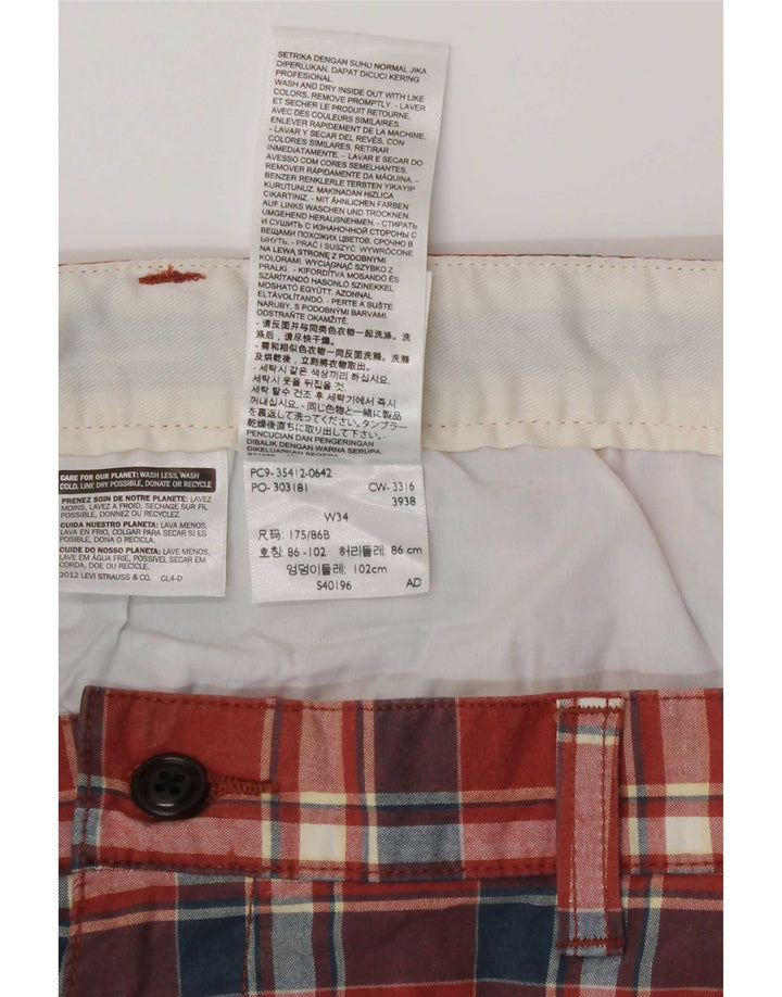 Dockers Mens Chino Shorts W34 Grande Algodão Xadrez Vermelho