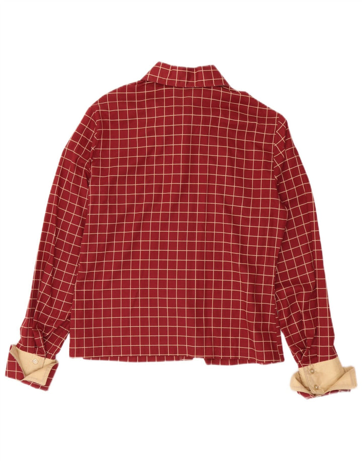 Camisa formal feminina vintage Reino Unido 14 xadrez médio Borgonha