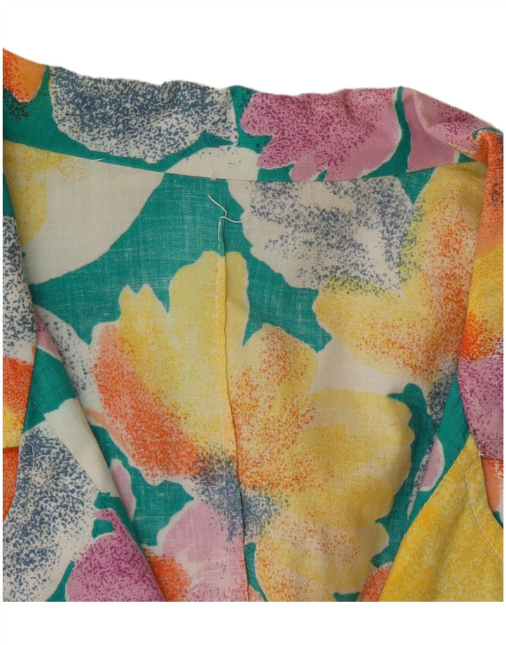 Jaqueta blazer feminina vintage com 3 botões Reino Unido 16 grande floral multicolorido