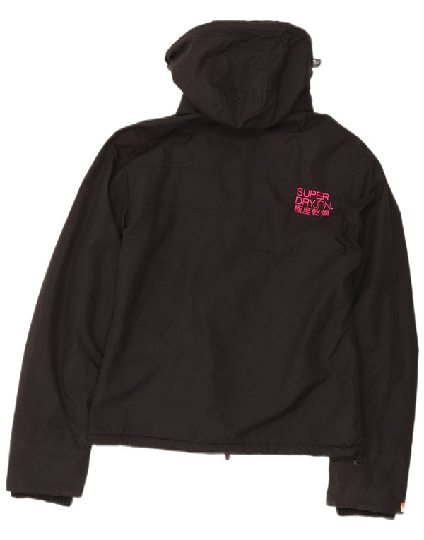 Jaqueta corta-vento feminina Superdry com capuz UK 14 médio preto nylon