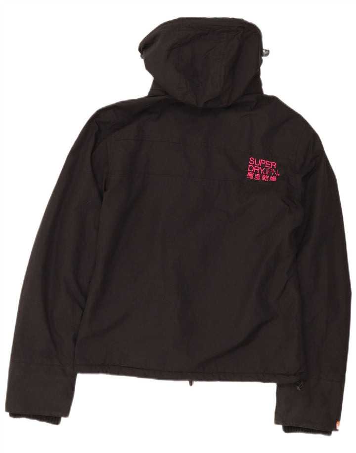 Jaqueta corta-vento feminina Superdry com capuz UK 14 médio preto nylon