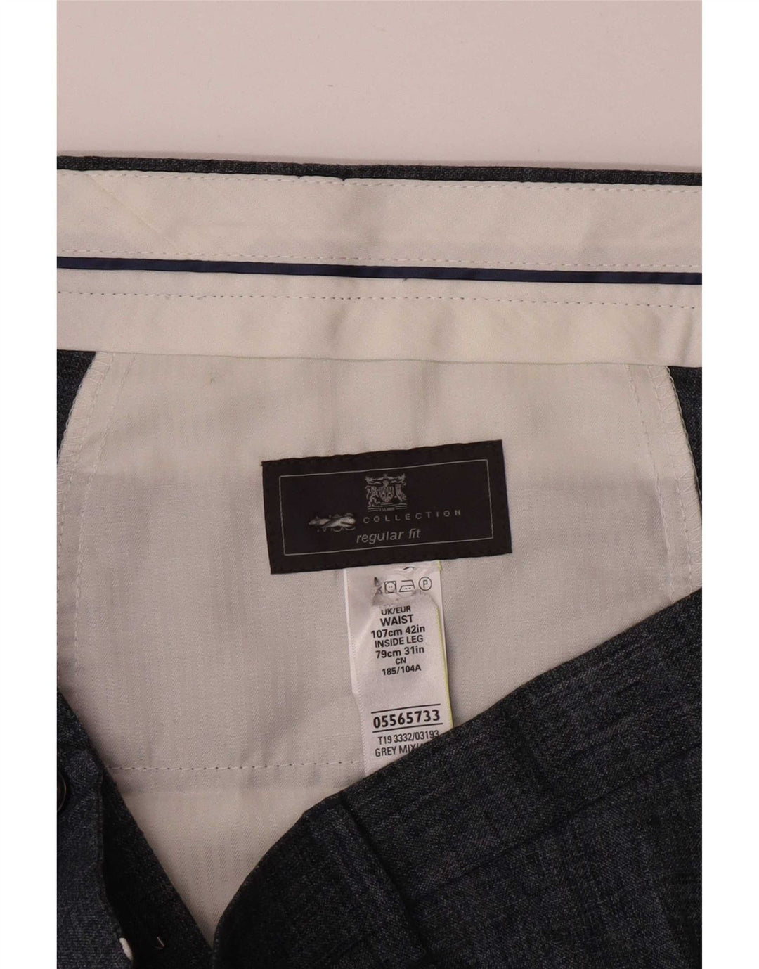 Calça masculina de terno reto Marks & Spencer W42 L31 linho cinza