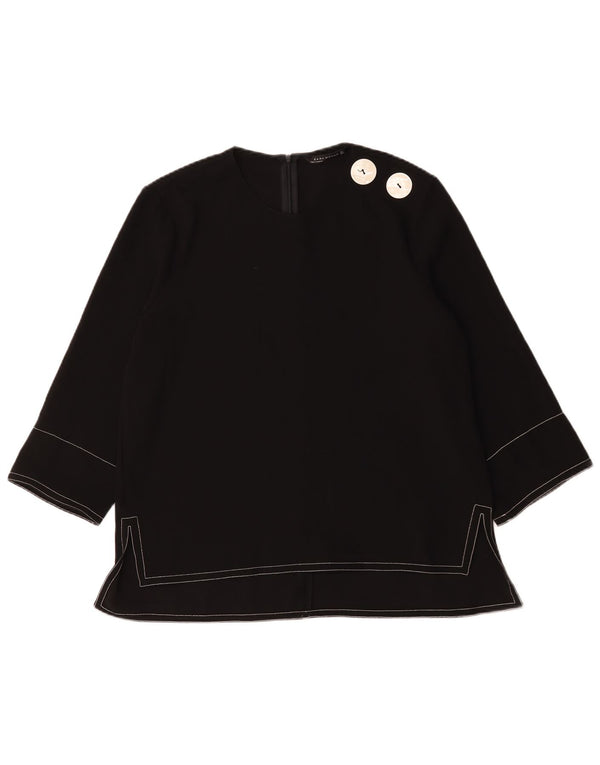 Zara blusa feminina manga 3/4 top UK 16 grande poliéster preto