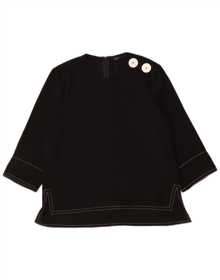 Zara blusa feminina manga 3/4 top UK 16 grande poliéster preto