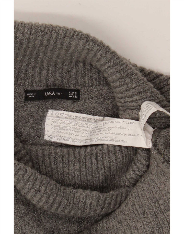 Zara Suéter feminino oversized com gola redonda Reino Unido 10 pequeno cinza acrílico