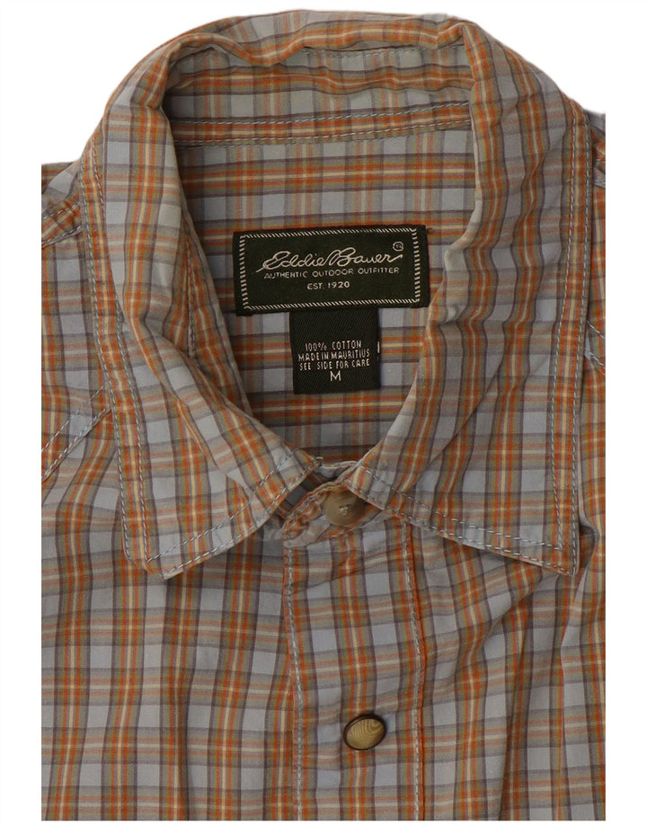 EDDIE BAUER Camisa masculina de manga curta de algodão xadrez azul médio