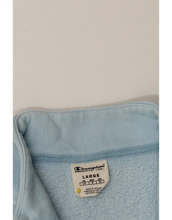 CHAMPION Womens Graphic Crop Sweatshirt Jumper UK 14 Large Blue Cotton Vintage Champion and Second-Hand Champion from Messina Hembry 