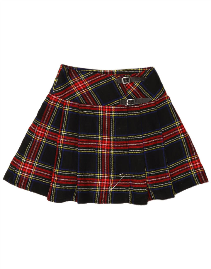 Mini saia envoltória feminina vintage W30 acrílico xadrez azul marinho médio