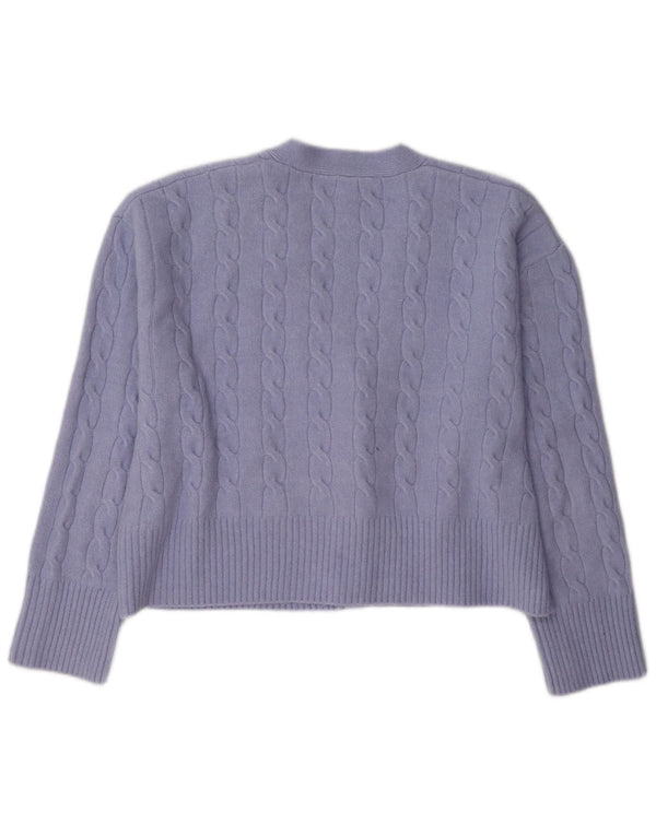 Zara Womens Crop Cardigan Sweater UK 14 Médio Roxo Poliéster