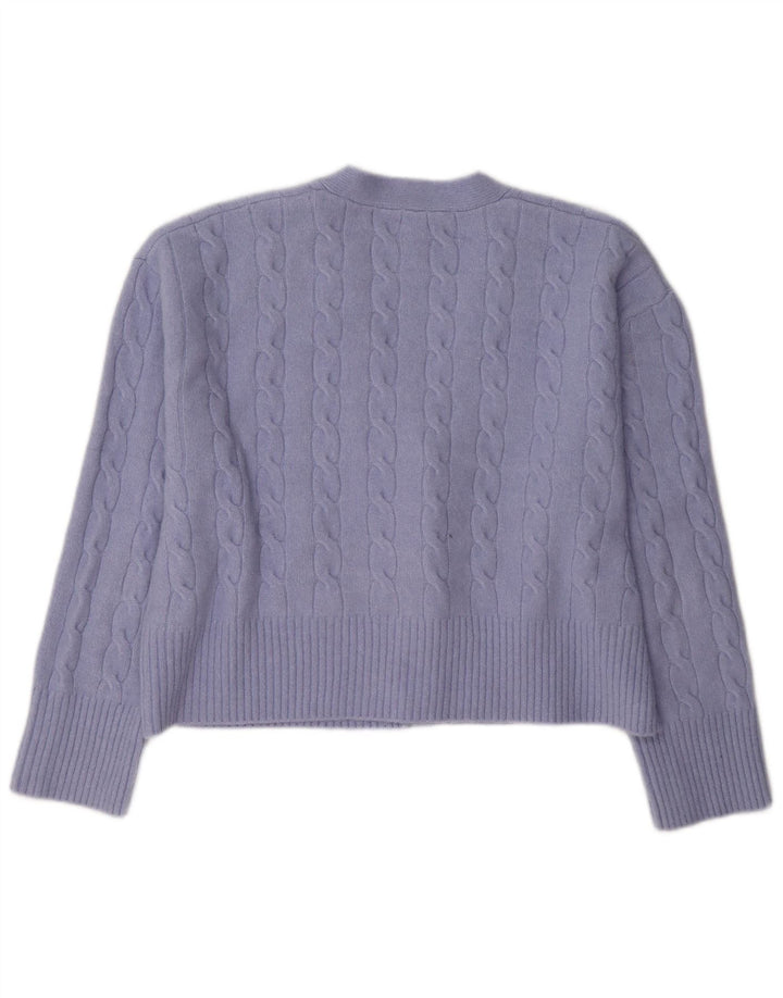 Zara Womens Crop Cardigan Sweater UK 14 Médio Roxo Poliéster