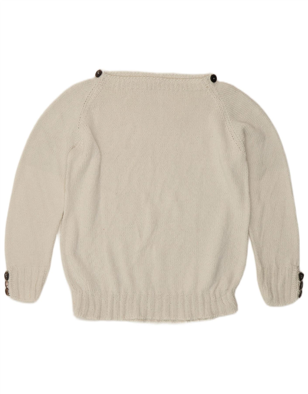 Suéter feminino vintage com gola canoa UK 12 médio branco