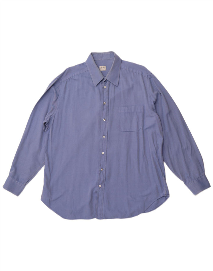 ARMANI COLLEZIONI Camisa masculina tamanho 44 17 1/2 XL algodão listrado azul