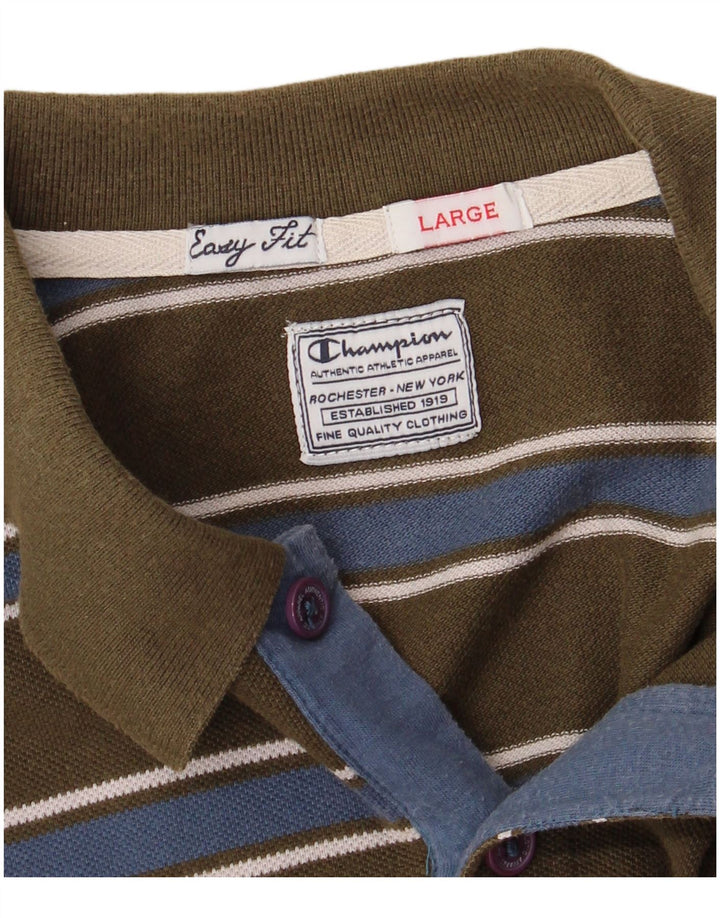 CAMPEÃO Camisa polo masculina Easy Fit grande listrada cáqui