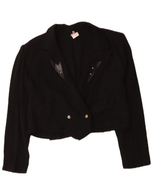 Jaqueta blazer feminina vintage com botões duplos UK 16 grande preta