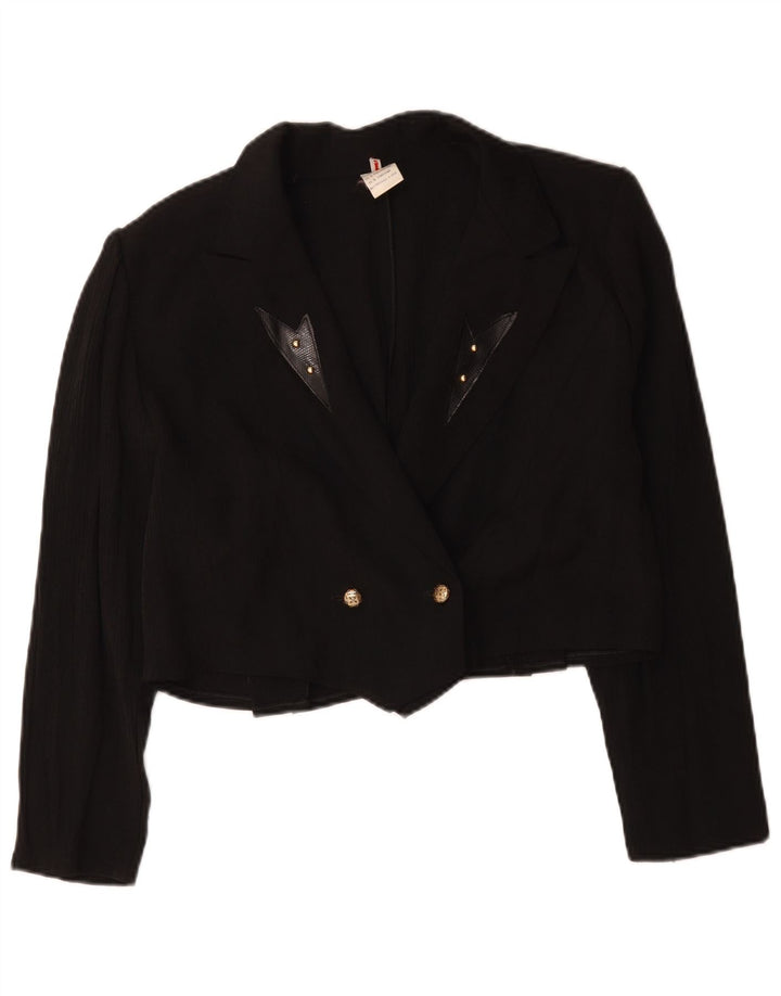 Jaqueta blazer feminina vintage com botões duplos UK 16 grande preta