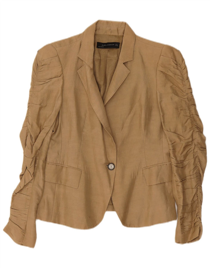 Jaqueta blazer feminina Zara com 1 botão Reino Unido 12 médio bege
