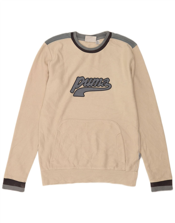 Puma Mens Graphic Moletom Jumper Pequeno Off White Colorblock