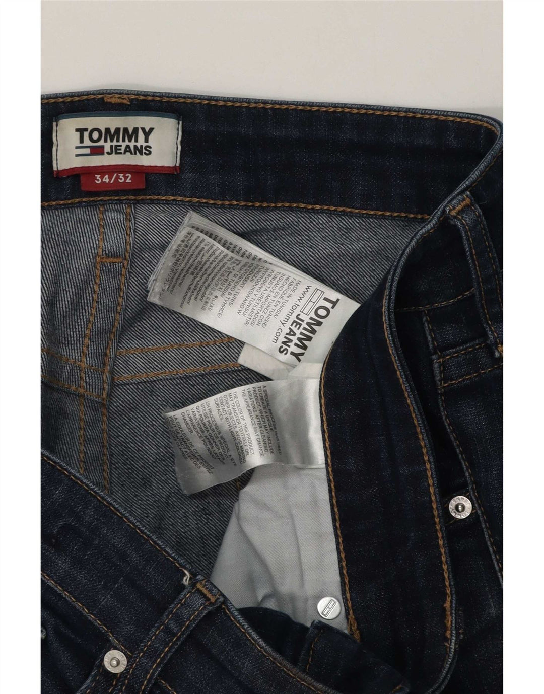 Jeans retos masculinos Tommy Hilfiger W34 L32 algodão azul