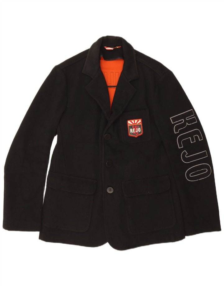Jaqueta blazer masculina Kejo gráfica de 3 botões Reino Unido 38 lã preta média