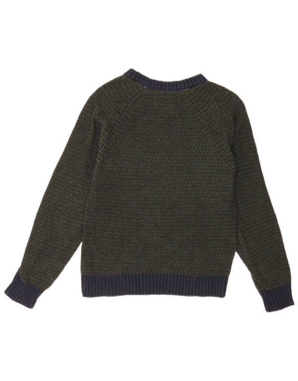 Suéter feminino Fat Face com gola canoa Reino Unido 6 XS verde algodão colorblock