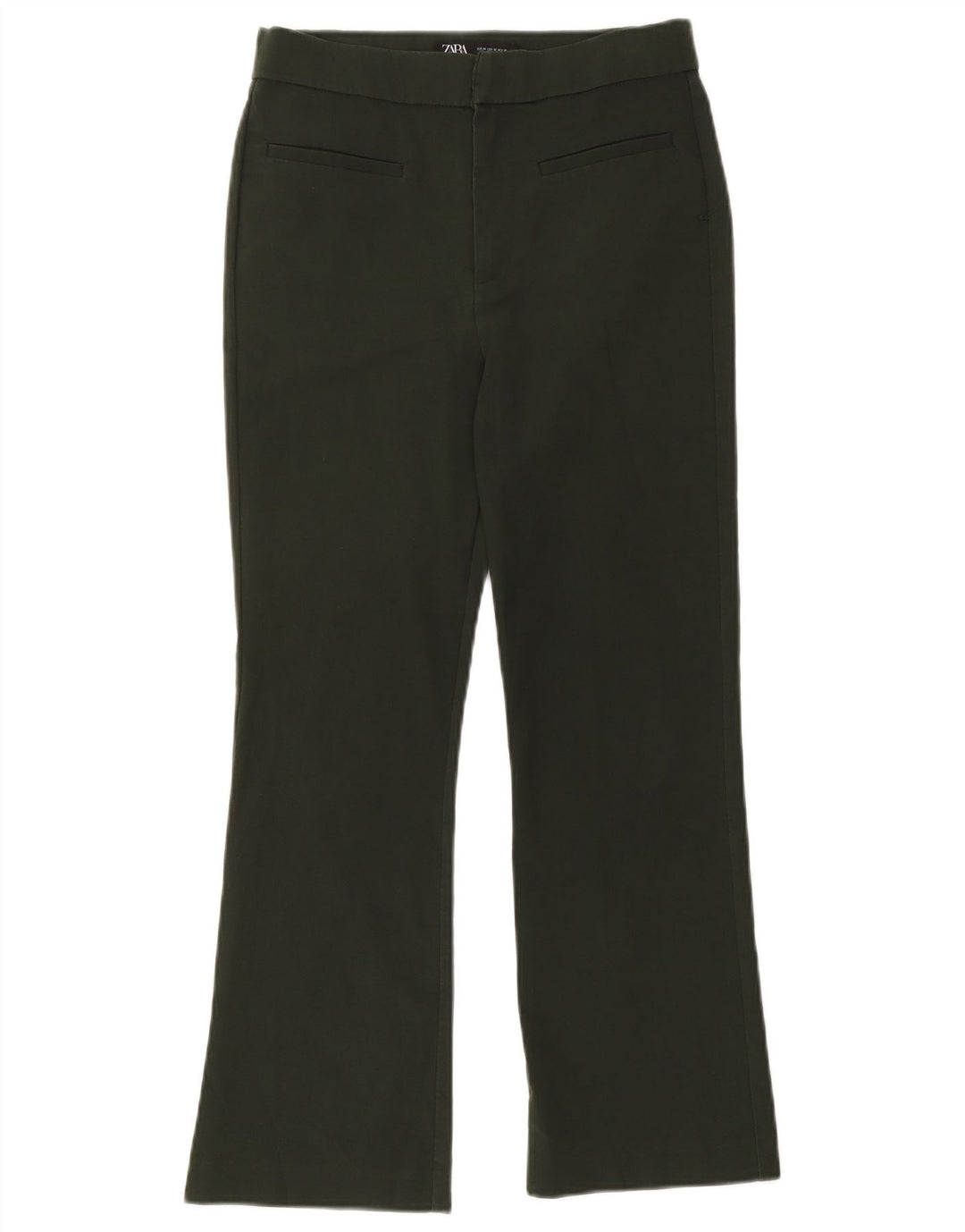 Calça feminina Zara Bootcut cortada média W28 L25 cáqui