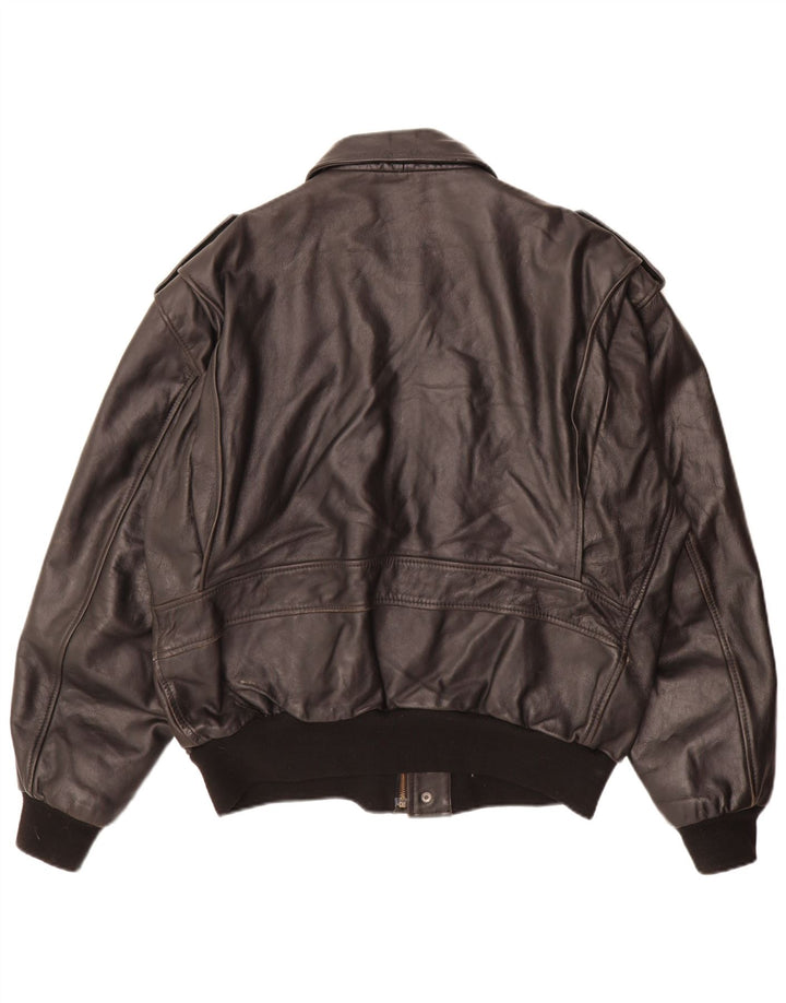 Jaqueta de couro militar masculina vintage UK 42 XL preta