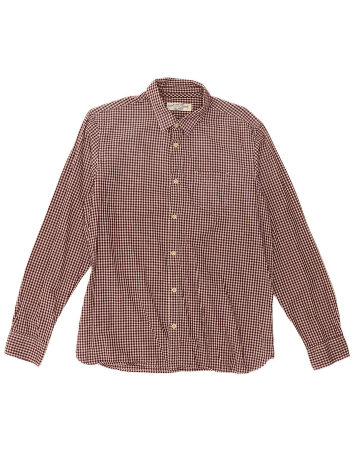 Camisa masculina All Saints de algodão guingão médio Borgonha