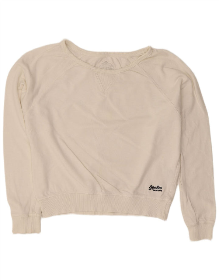 Suéter feminino Superdry UK 16 grande algodão branco