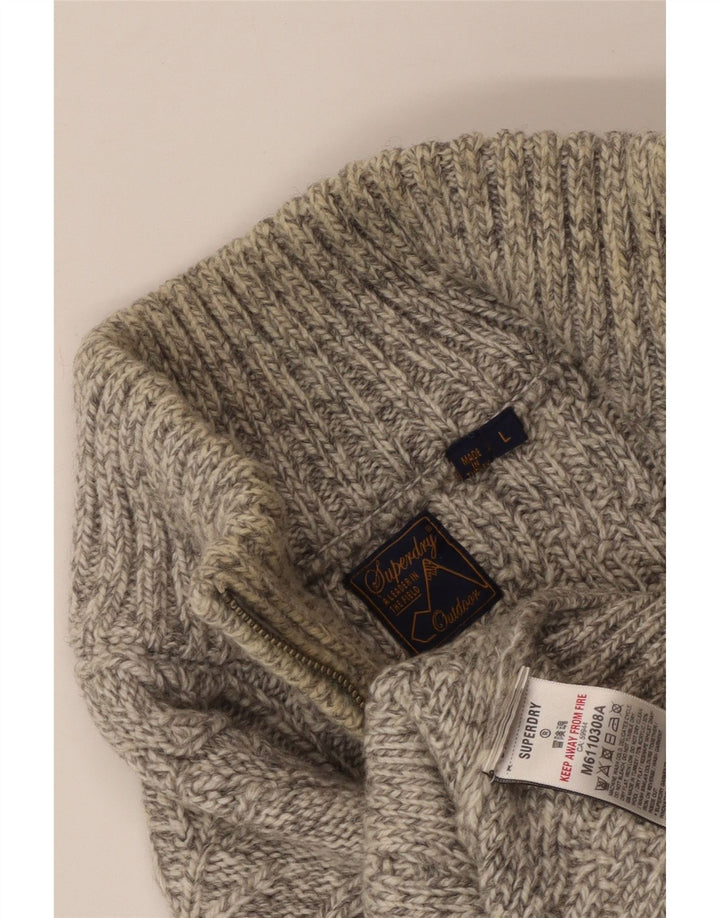 Suéter masculino SUPERDRY com zíper e gola grande de lã manchada bege