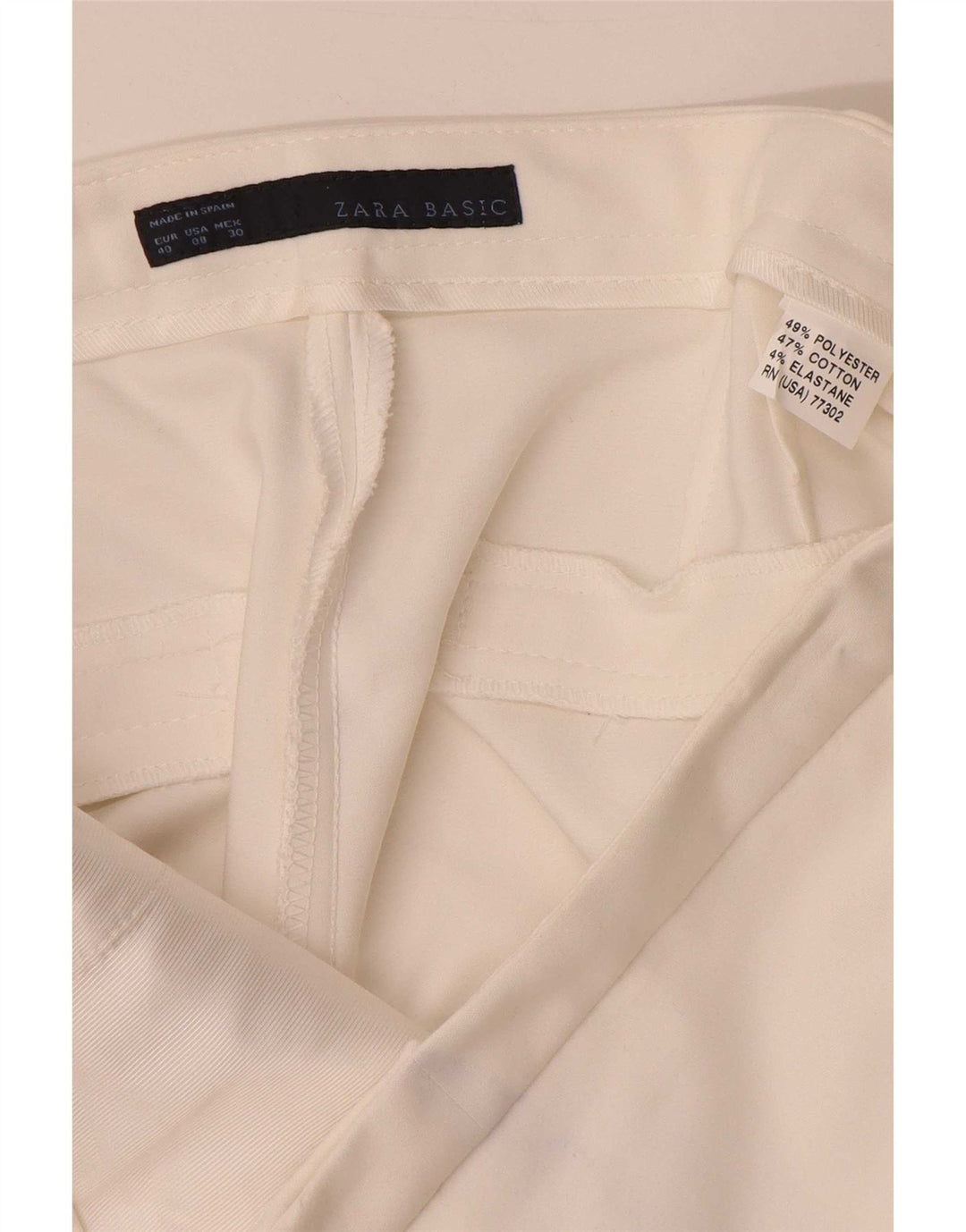 Calça cortada feminina Zara EU 40 médio W30 L24 poliéster branco