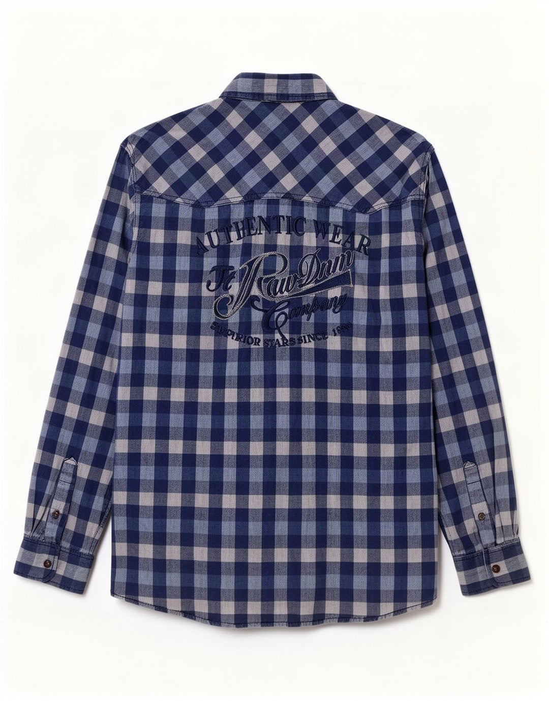 Camisa gráfica masculina vintage XL azul algodão guingão