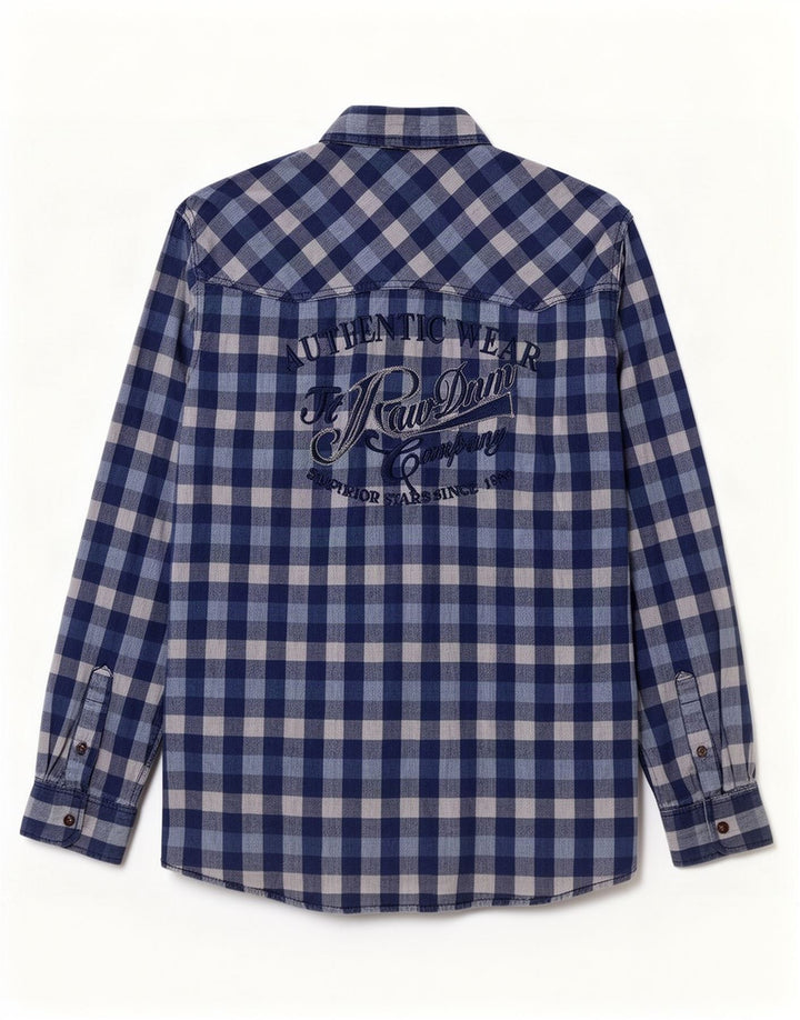 Camisa gráfica masculina vintage XL azul algodão guingão