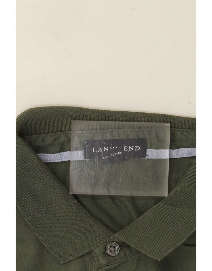 Lands End Camisa polo masculina de manga comprida grande algodão verde
