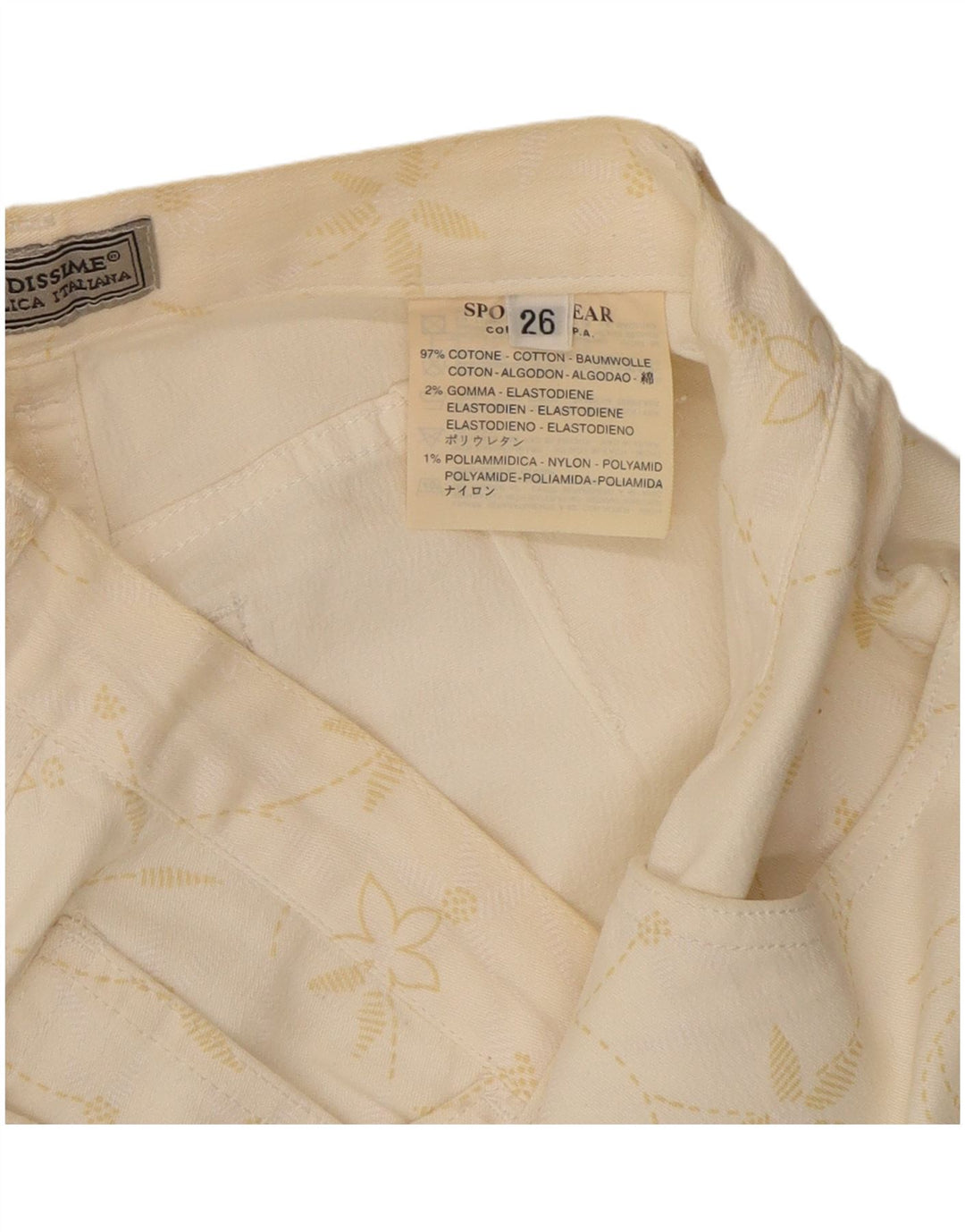 Calça feminina Fendissime Regular Regular Fit W27 L29 Branco Floral Clássico