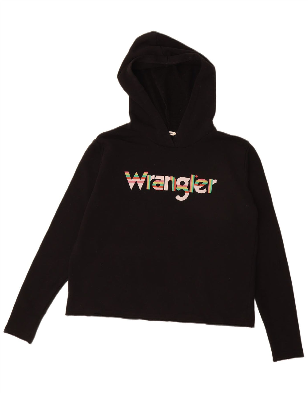Jumper feminino com capuz gráfico grande WRANGLER Reino Unido 10 pequeno algodão preto