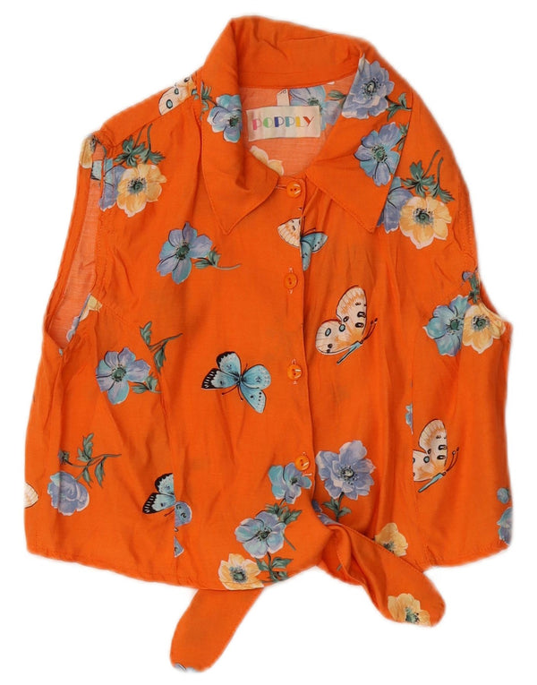 Blusa feminina vintage sem mangas com corte IT 38 XS laranja floral