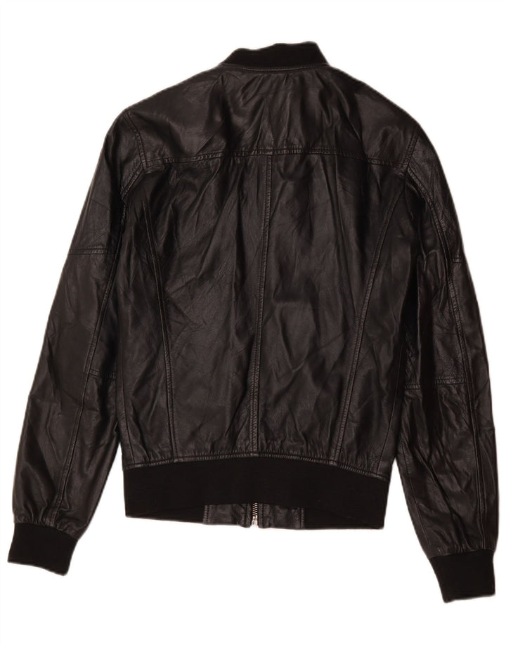 Jaqueta bomber de couro feminina Zara Reino Unido 10 pequena couro preto