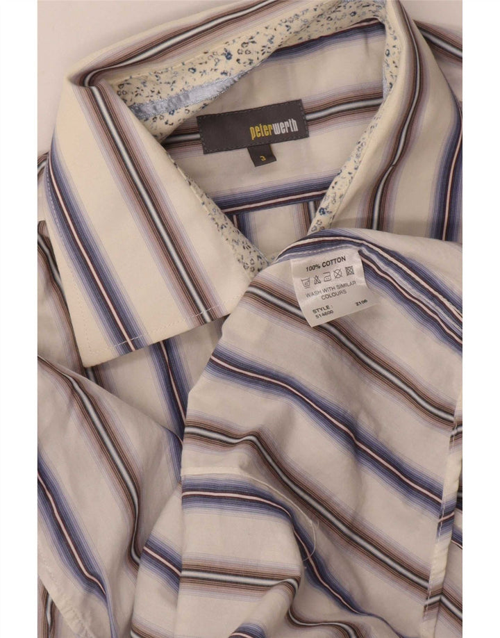 Peter Werth Camisa masculina de algodão listrado branco médio